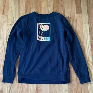 Vans Off The Wall Crewneck Sweatshirt Mens Small Blue Graphic Logo